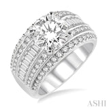 1 1/3 Ctw Semi-Mount Baguette and Round Cut Diamond Engagement Ring in 14K White Gold