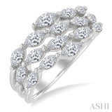 1 1/2 Ctw Split Open-End Triple Row Marquise Cut Diamond Fashion Ring in 14K White Gold