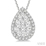 3/4 Ctw Pear Shape Lovebright Round Cut Diamond Pendant With Chain in 14K White Gold