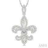 7/8 Ctw Round Cut Diamond Fleur De Lis Diamond Pendant in 14K White Gold with Chain