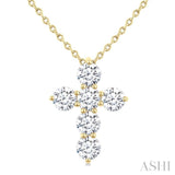 1 Ctw Round Cut Diamond Christian Cross 6-Stone Fashion Pendant With Chain in 14K Yellow Gold