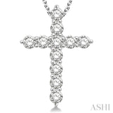 1 1/2 Ctw Round Cut Diamond Cross Pendant in 14K White Gold with Chain