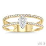 1/3 ctw Twin Band Pear Shape Lovebright Round Cut Diamond Fashion Ring in 14K Yellow and White Gold