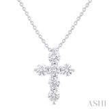 1/2 Ctw Round Cut Diamond Christian Cross 6-Stone Fashion Pendant With Chain in 14K White Gold