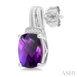 9x7 MM Cushion Shape Amethyst and 1/50 Ctw Looped Round Cut Diamond Semi-Precious Earring in Sterling Silver