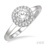 5/8 ctw Round Cut Diamond Ladies Engagement Ring with 1/2 Ct Round Cut Center Stone in 14K White Gold