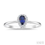 5x3 MM Pear Shape Sapphire and 1/20 Ctw Round Cut Diamond Halo Precious Ring in 10K White Gold