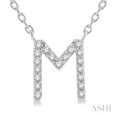 1/20 Ctw Initial 'M' Round Cut Diamond Pendant With Chain in 10K White Gold