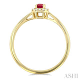5x3 MM Octagonal Shape Ruby and 1/20 Ctw Single Cut Diamond Halo Precious Ring in 10K Yellow Gold