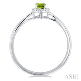 5x3 MM Oval Shape Peridot and 1/20 Ctw Single Cut Diamond Halo Semi-Precious Ring in 14K White Gold