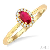 5x3 MM Oval Shape Ruby and 1/20 Ctw Single Cut Diamond Halo Precious Ring in 10K Yellow Gold