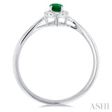 5x3 MM Oval Shape Emerald and 1/20 Ctw Single Cut Diamond Halo Precious Ring in 14K White Gold