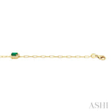 5x3 MM Emerald and 1/20 Ctw Single Cut Diamond Halo Precious Paperclip Bracelet in 10K Yellow Gold