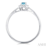 5x3 MM Octagonal Shape Aquamarine and 1/20 Ctw Single Cut Diamond Halo Semi-Precious Ring in 14K White Gold