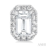 5x3 MM Octagonal Shape White Topaz and 1/8 Ctw Single Cut Diamond Halo Semi-Precious Stud Earrings in 14K White Gold