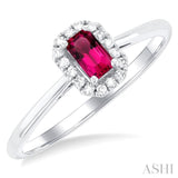 5x3 MM Octagonal Shape Pink Tourmaline and 1/20 Ctw Single Cut Diamond Halo Semi-Precious Ring in 14K White Gold