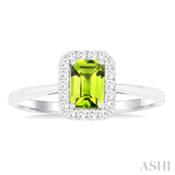 6x4 MM Octagonal Shape Peridot and 1/6 Ctw Round Cut Diamond Halo Semi-Precious Ring in 10K White Gold