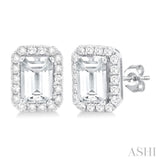 6x4 MM Octagonal Shape White Topaz and 1/4 Ctw Round Cut Diamond Halo Semi-Precious Stud Earrings in 10K White Gold