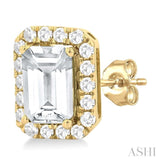 6x4 MM Octagonal Shape White Topaz and 1/4 Ctw Round Cut Diamond Halo Semi-Precious Stud Earrings in 14K Yellow Gold