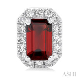 5x3 MM Octagonal Shape Garnet and 1/8 Ctw Single Cut Diamond Halo Semi-Precious Stud Earrings in 14K White Gold