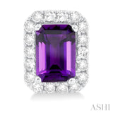 6x4 MM Octagonal Shape Amethyst and 1/4 Ctw Round Cut Diamond Halo Semi-Precious Stud Earrings in 10K White Gold