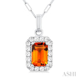 6x4 MM Octagonal Shape Citrine and 1/6 Ctw Round Cut Diamond Halo Semi-Precious Pendant with Chain in 10K White Gold