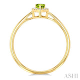 5x3 MM Pear Shape Peridot and 1/20 Ctw Single Cut Diamond Halo Semi-Precious Ring in 10K Yellow Gold