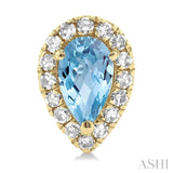 5x3 MM Pear Shape Aquamarine and 1/8 Ctw Single Cut Diamond Halo Semi-Precious Stud Earrings in 14K Yellow Gold