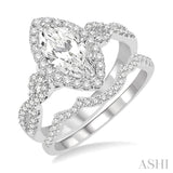 1 1/6 Ctw Round Cut Diamond Wedding Set With 1 Ctw Split Bow Shank Marquise Cut Engagement Ring and 1/6 Ctw Triple Arch Wedding Band in 14K White Gold