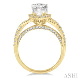 1/2 Ctw Pear Shape Criss Cross Shank Round Cut Diamond Semi-Mount Engagement Ring in 14K Yellow and White gold