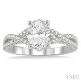5/8 Ctw Oval Shape Split Criss Cross Shank Round Cut Diamond Semi-Mount Engagement Ring in 14K White Gold