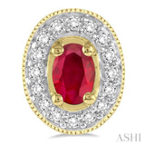 5x3 MM Oval Cut Ruby and 1/4 Ctw Round Cut Diamond Earrings in 14K Yellow Gold