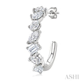 1 1/2 Ctw Scatter Mixed Diamond Cut Fashion Half Hoop Earring in 14K White Gold