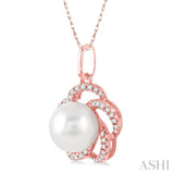 7 MM Cultured Pearl and 1/8 Ctw Single Cut Diamond Pendant in 14K Rose Gold with Chain