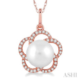 7 MM Cultured Pearl and 1/8 Ctw Single Cut Diamond Pendant in 14K Rose Gold with Chain