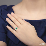 6x4 MM Oval Shape Emerald and 3/8 Ctw Diamond Precious Ring in 14K White Gold