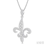 3/4 Ctw Round Cut Diamond Fleur De Lis Pendant in 14K White Gold with Chain