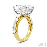 1 1/3 Ctw Emerald Shape Oval and Round Cut Diamond Semi-Mount Engagement Ring in 14K Yellow and White Gold