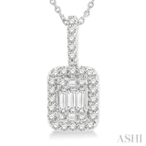 1/2 Ctw Baguette & Round Cut Fusion Diamond Pendant With Chain in 14K White Gold