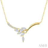 1/3 Ctw Leaf Motif Drop Marquise and Round Cut Diamond Fashion Necklace in 14K Yellow Gold