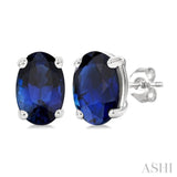 6X4MM Oval Cut Sapphire Precious Stud Earring in 14K White Gold