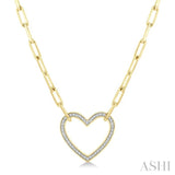 1/10 Ctw Heart Frame Round Cut Diamond Fashion Pendant With Paperclip Chain in Yellow Gold Vermeil