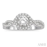 3/8 Ctw Semi-Mount Round Center Diamond Entwined Engagement Ring in 14K White Gold