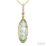 16X6 MM Evoque Gemstone Oval Shape Green Amethyst and 1/20 Ctw Round Cut Diamond Semi-Precious Pendant With Chain in 10K Yellow Gold
