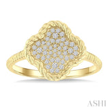1/5 Ctw Round Cut Diamond Rope Border Clover Motif Fashion Ring in 10K Yellow Gold