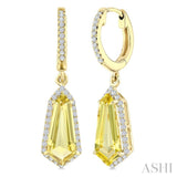 12X5 MM Evoque Gemstones Shield Shape Lemon Quartz and 1/3 Ctw Round Cut Diamond Semi-Precious Earrings in 10K Yellow Gold