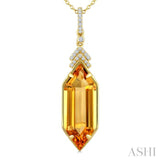22X8 MM Evoque Gemstone Hexagon Shape Citrine and 1/10 Ctw Round Cut Diamond Semi-Precious Pendant With Chain in 14K Yellow Gold