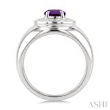 8X6 MM Oval Shape Amethyst and 1/20 Ctw Round Cut Diamond Semi-Precious Ring in Sterling Silver