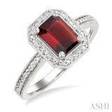7X5 MM Octagon Shape Garnet and 1/50 Ctw Round Cut Diamond Semi-Precious Ring in Sterling Silver