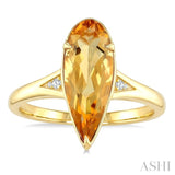 16X6 MM Pear Shape Citrine and 1/50 Ctw Round Cut Diamond Semi-Precious Ring in 10K Yellow Gold